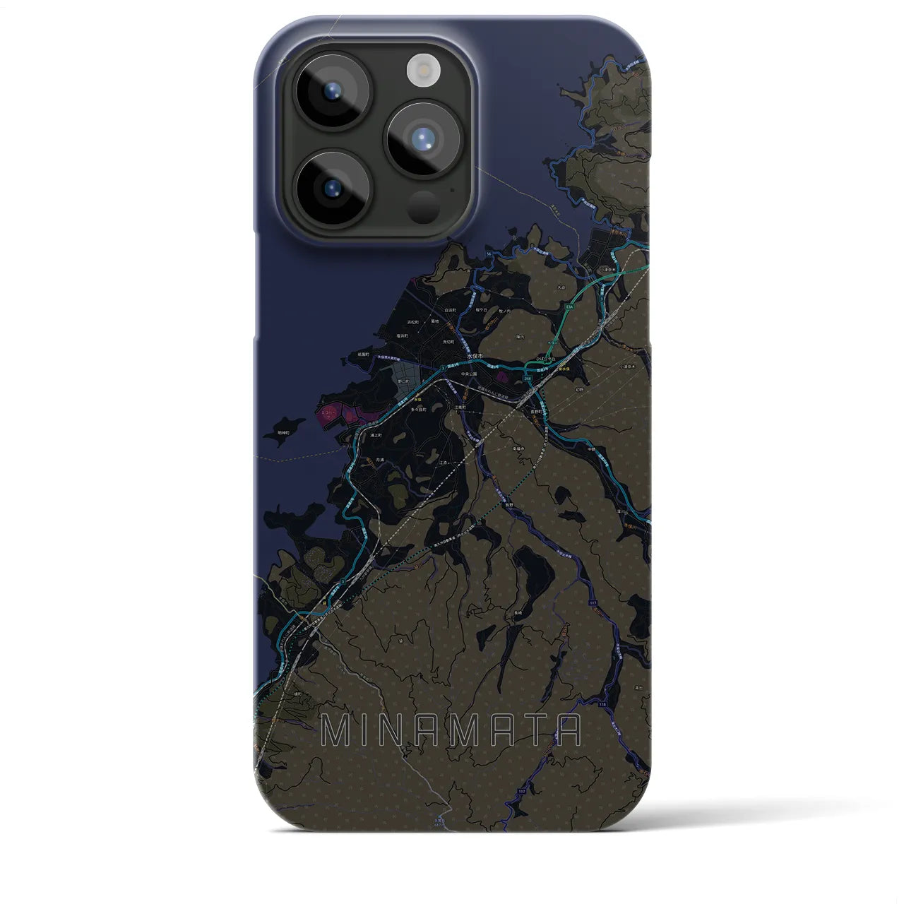 【水俣】地図柄iPhoneケース（バックカバータイプ・ブラック）iPhone 15 Pro Max 用