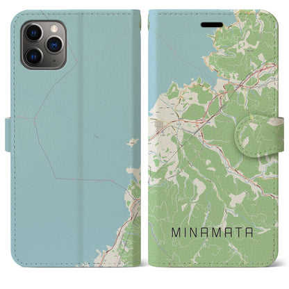 【水俣（熊本県）】地図柄iPhoneケース（手帳タイプ）ナチュラル・iPhone 11 Pro Max 用