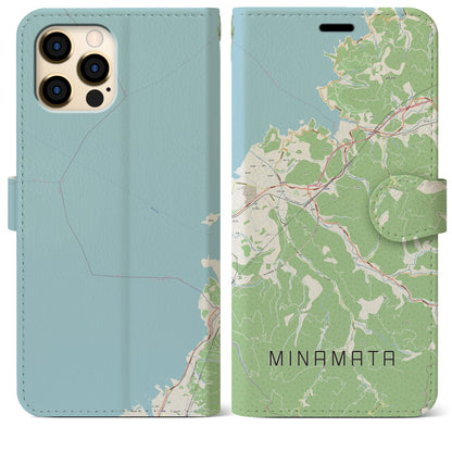 【水俣（熊本県）】地図柄iPhoneケース（手帳タイプ）ナチュラル・iPhone 12 Pro Max 用