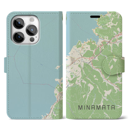 【水俣（熊本県）】地図柄iPhoneケース（手帳タイプ）ナチュラル・iPhone 14 Pro 用