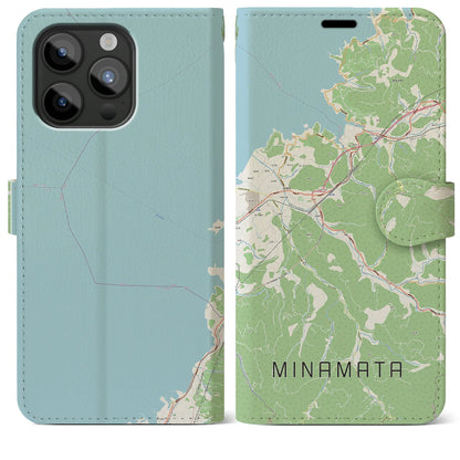 【水俣（熊本県）】地図柄iPhoneケース（手帳タイプ）ナチュラル・iPhone 15 Pro Max 用