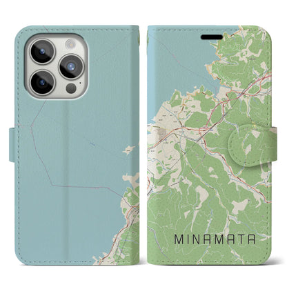 【水俣（熊本県）】地図柄iPhoneケース（手帳タイプ）ナチュラル・iPhone 15 Pro 用