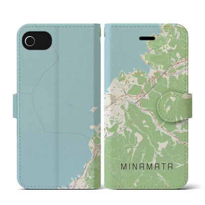 【水俣（熊本県）】地図柄iPhoneケース（手帳タイプ）ナチュラル・iPhone SE（第3 / 第2世代） / 8 / 7 / 6s / 6 用