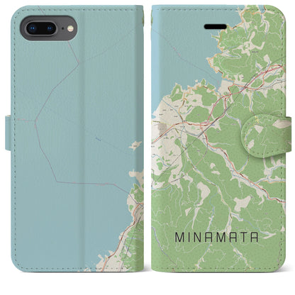 【水俣（熊本県）】地図柄iPhoneケース（手帳タイプ）ナチュラル・iPhone 8Plus /7Plus / 6sPlus / 6Plus 用