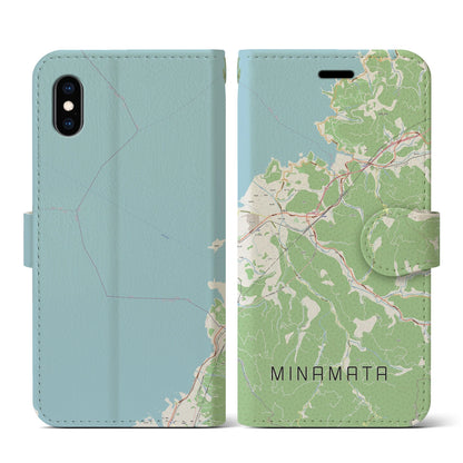 【水俣（熊本県）】地図柄iPhoneケース（手帳タイプ）ナチュラル・iPhone XS / X 用