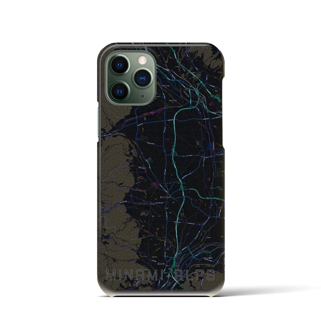 【南アルプス】地図柄iPhoneケース（バックカバータイプ・ブラック）iPhone 11 Pro 用