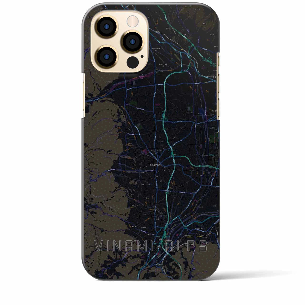 【南アルプス】地図柄iPhoneケース（バックカバータイプ・ブラック）iPhone 12 Pro Max 用