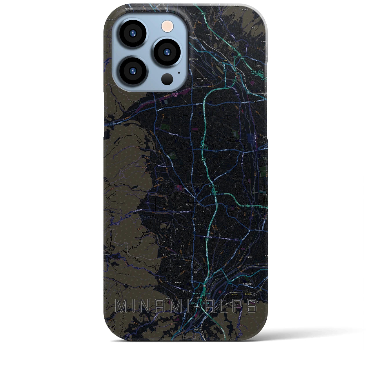 【南アルプス】地図柄iPhoneケース（バックカバータイプ・ブラック）iPhone 13 Pro Max 用