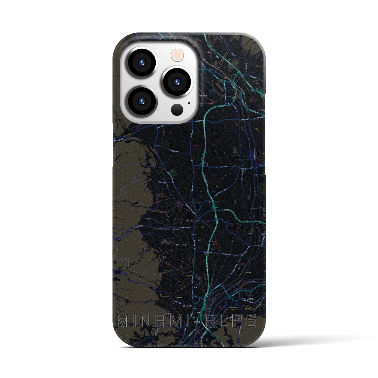 【南アルプス】地図柄iPhoneケース（バックカバータイプ・ブラック）iPhone 13 Pro 用