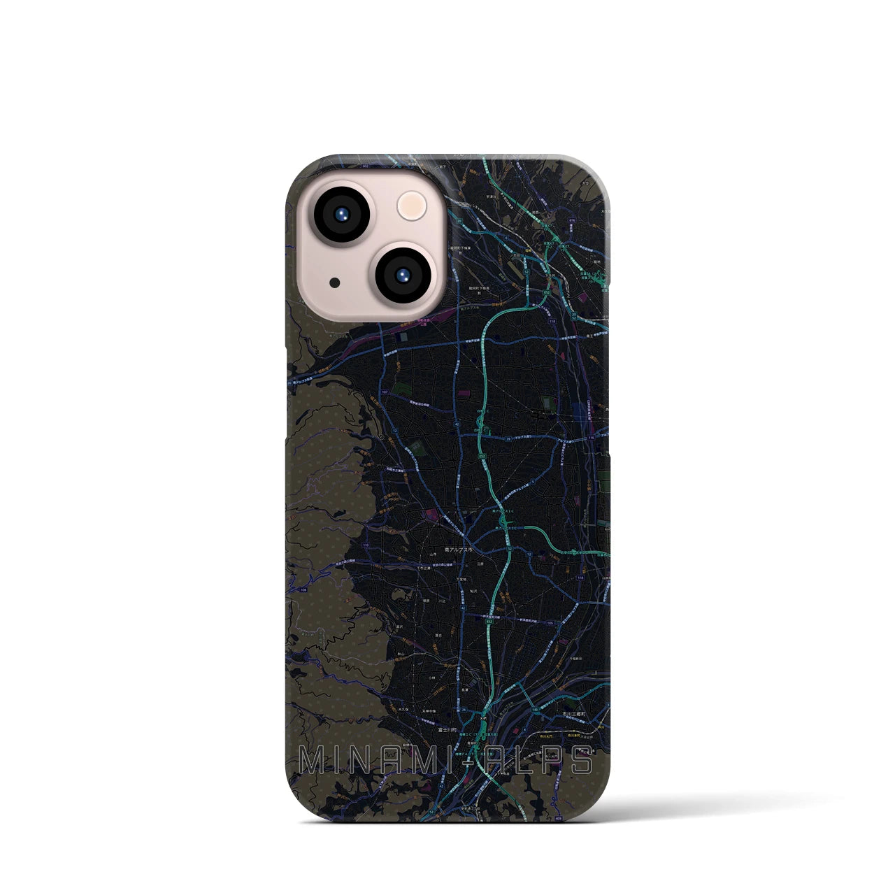 【南アルプス】地図柄iPhoneケース（バックカバータイプ・ブラック）iPhone 13 mini 用