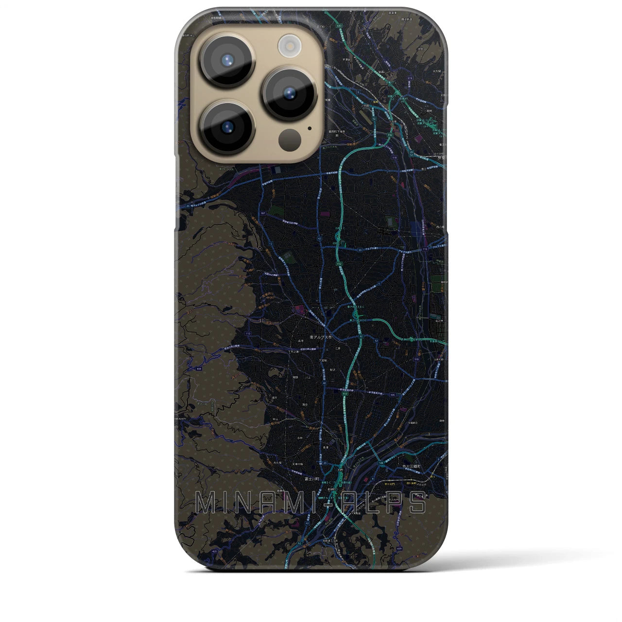 【南アルプス】地図柄iPhoneケース（バックカバータイプ・ブラック）iPhone 14 Pro Max 用