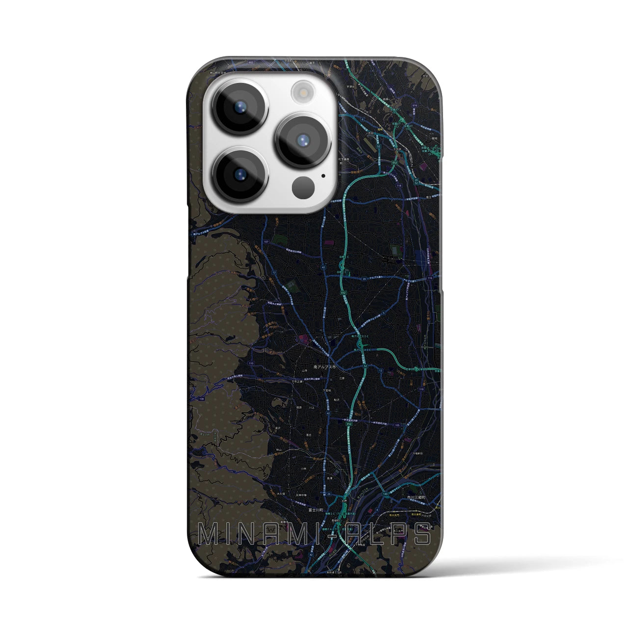 【南アルプス】地図柄iPhoneケース（バックカバータイプ・ブラック）iPhone 14 Pro 用