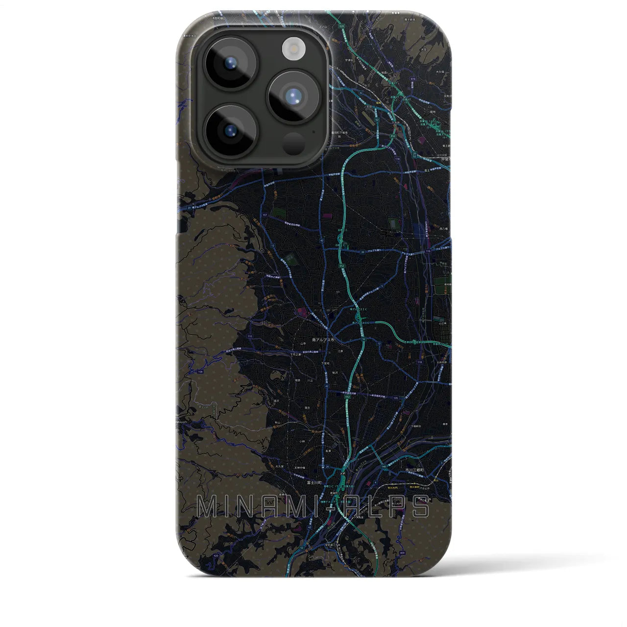 【南アルプス】地図柄iPhoneケース（バックカバータイプ・ブラック）iPhone 15 Pro Max 用
