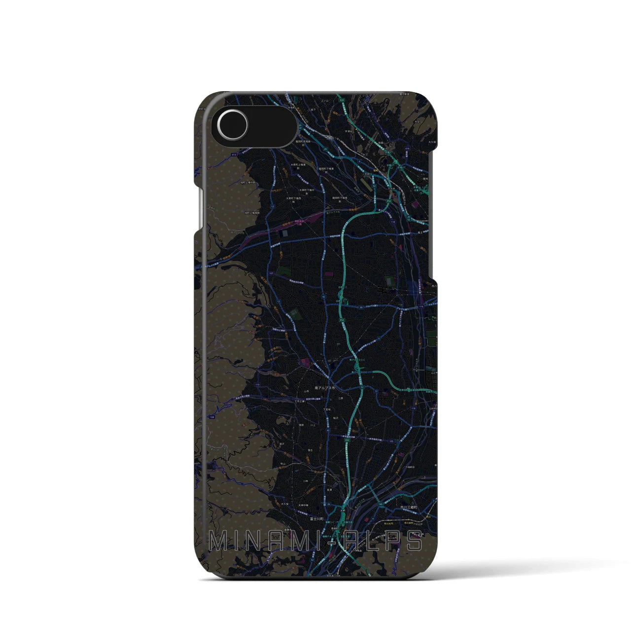 【南アルプス】地図柄iPhoneケース（バックカバータイプ・ブラック）iPhone SE（第3 / 第2世代） / 8 / 7 / 6s / 6 用