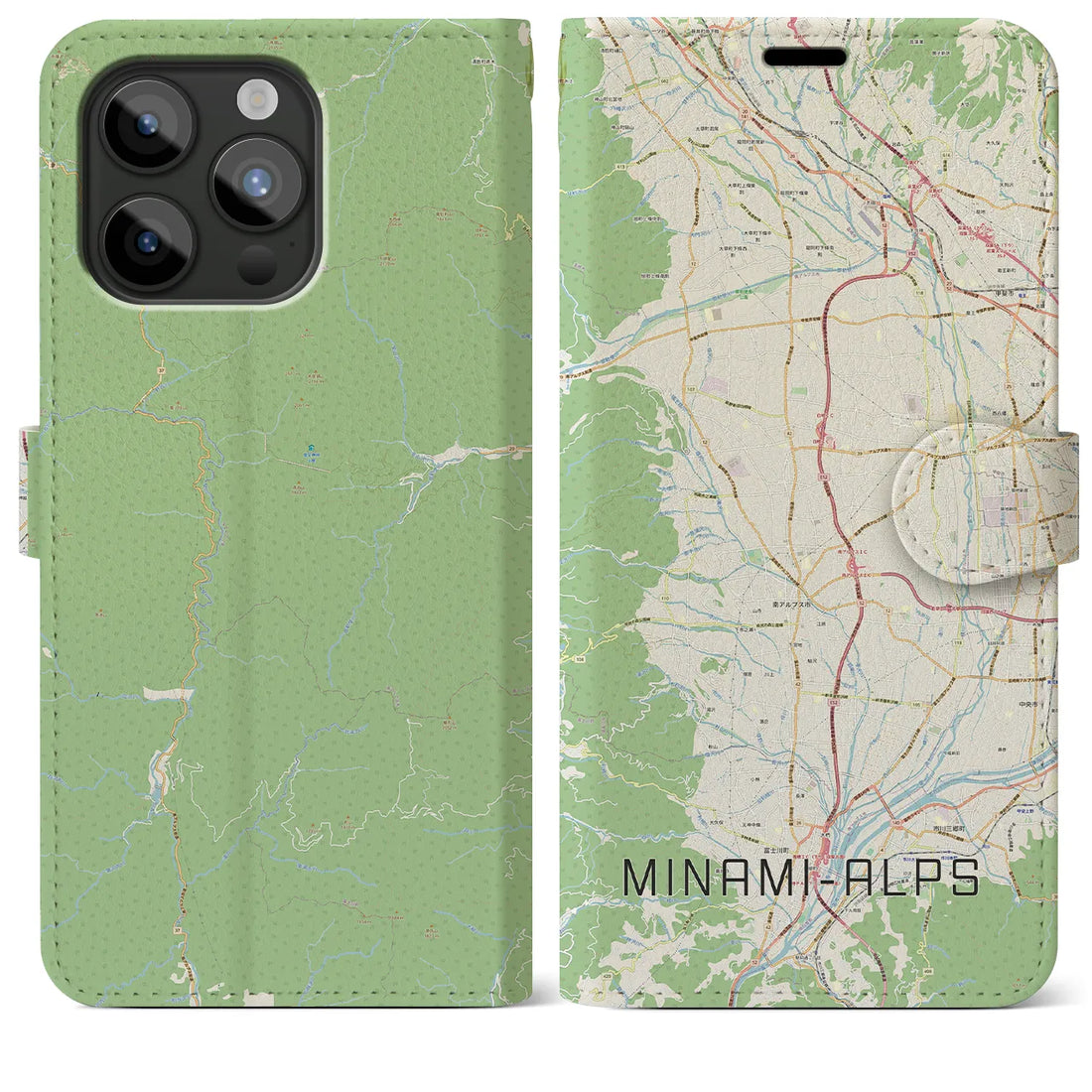 【南アルプス】地図柄iPhoneケース（手帳両面タイプ・ナチュラル）iPhone 15 Pro Max 用