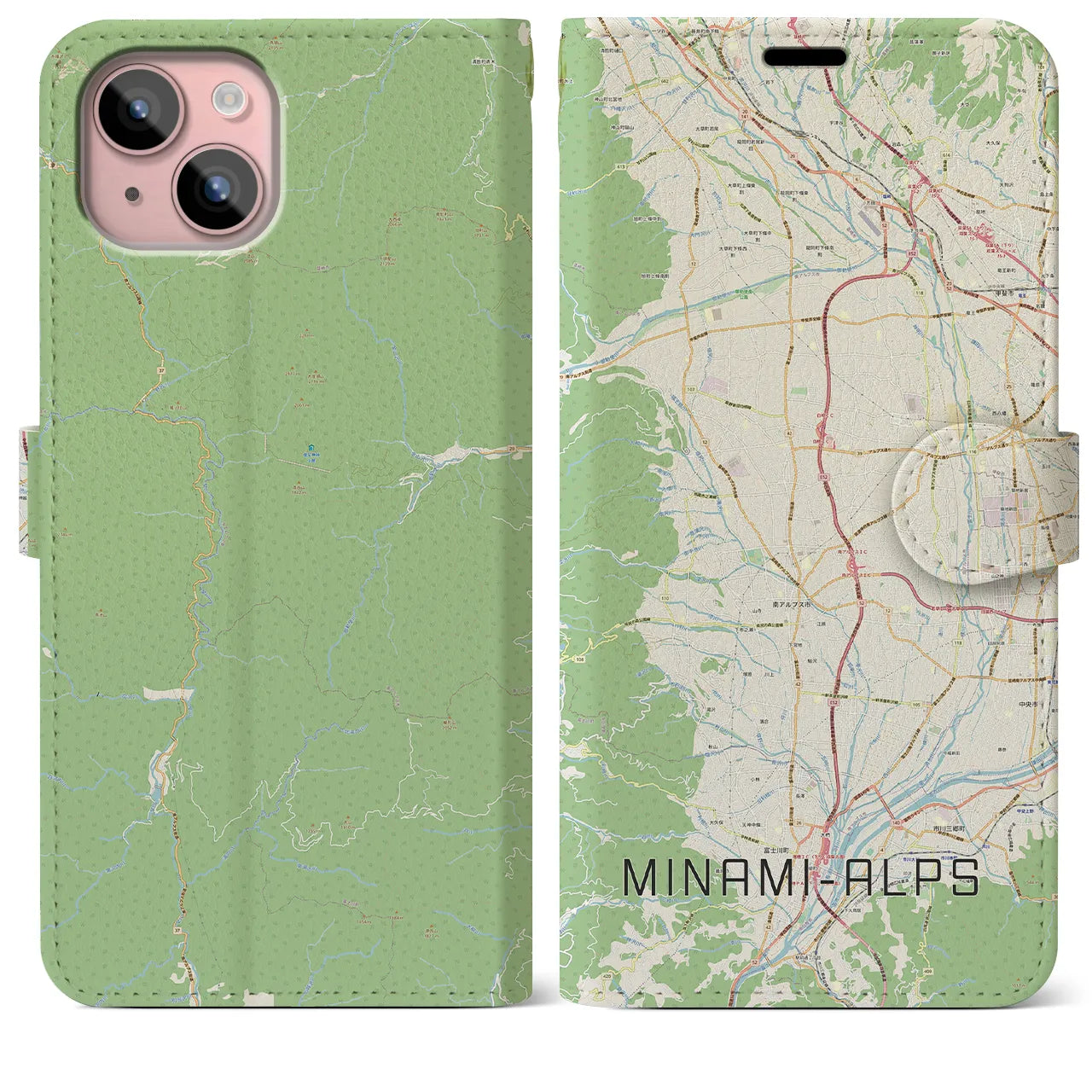 【南アルプス】地図柄iPhoneケース（手帳両面タイプ・ナチュラル）iPhone 15 Plus 用