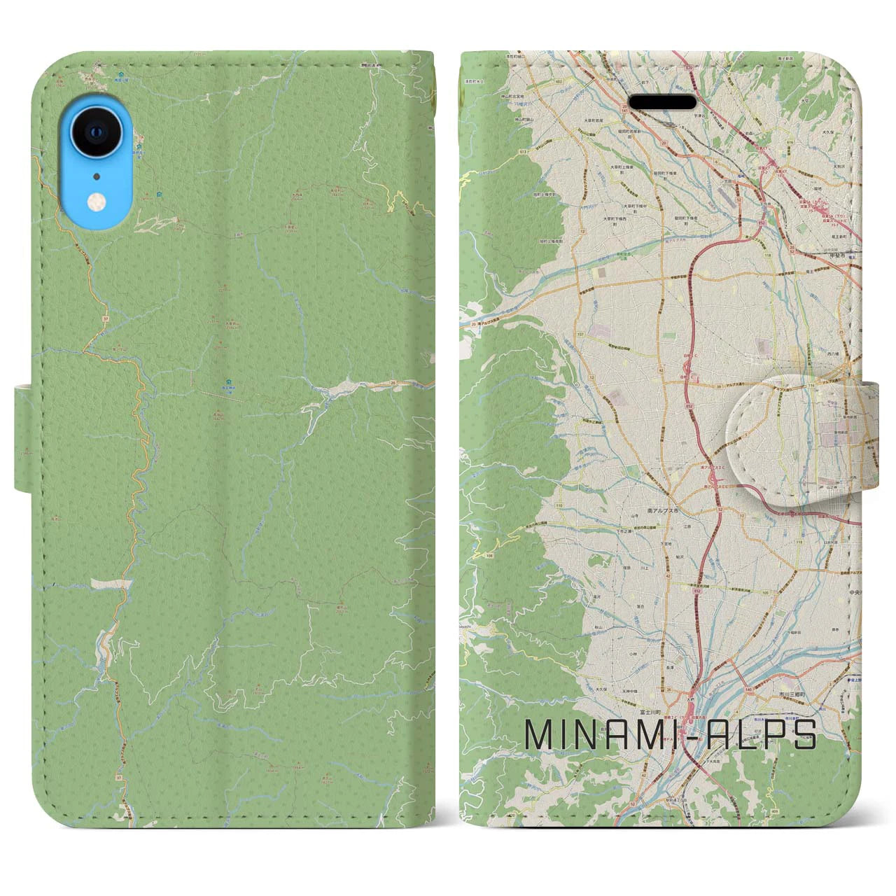 【南アルプス】地図柄iPhoneケース（手帳両面タイプ・ナチュラル）iPhone XR 用