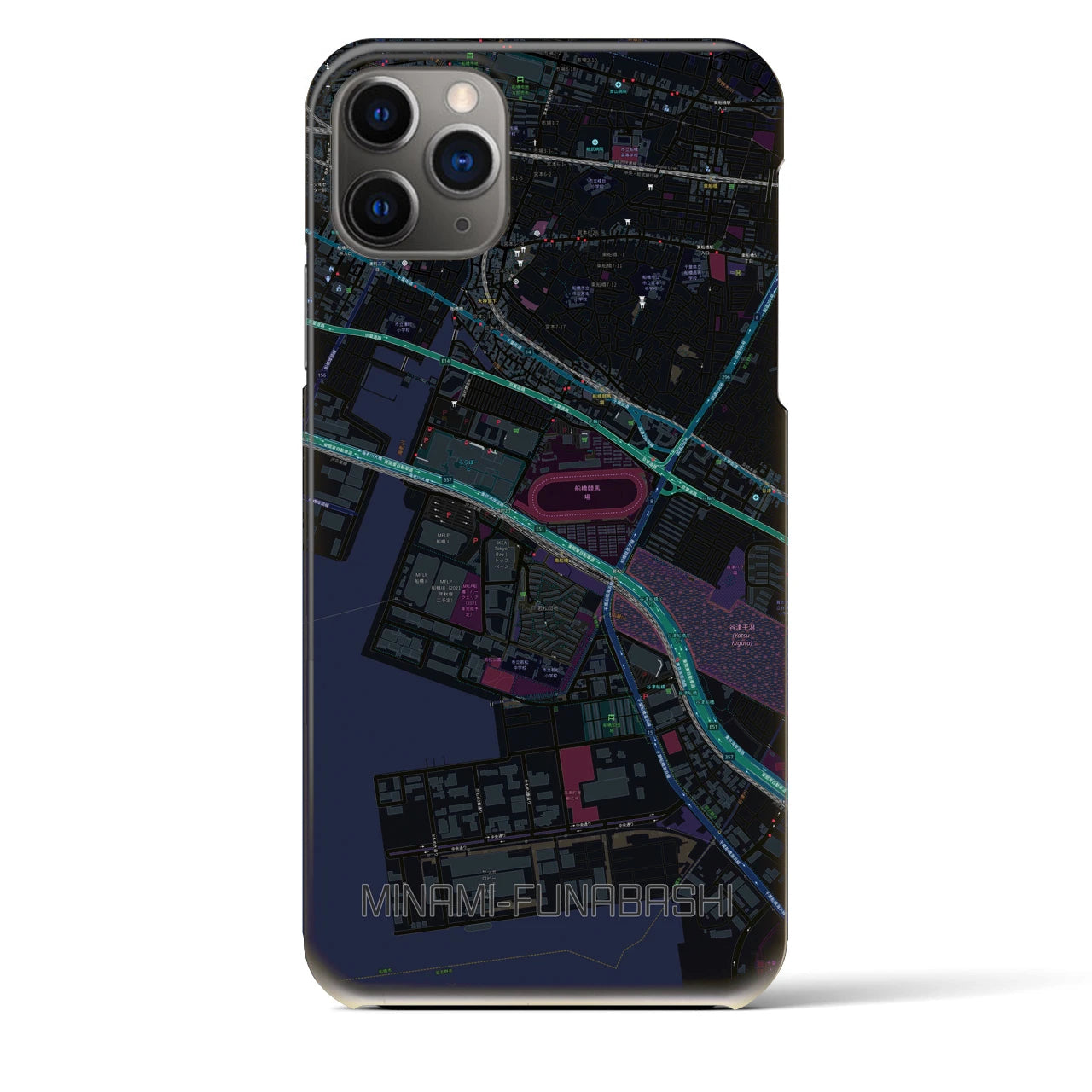 【南船橋】地図柄iPhoneケース（バックカバータイプ・ブラック）iPhone 11 Pro Max 用