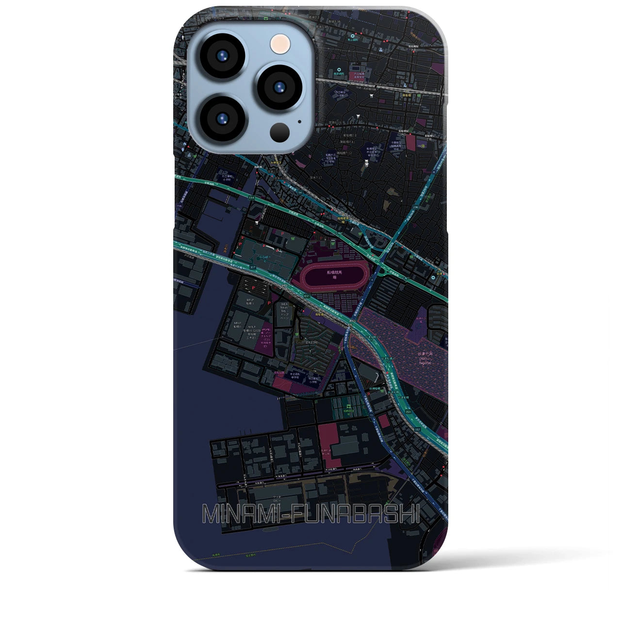 【南船橋】地図柄iPhoneケース（バックカバータイプ・ブラック）iPhone 13 Pro Max 用
