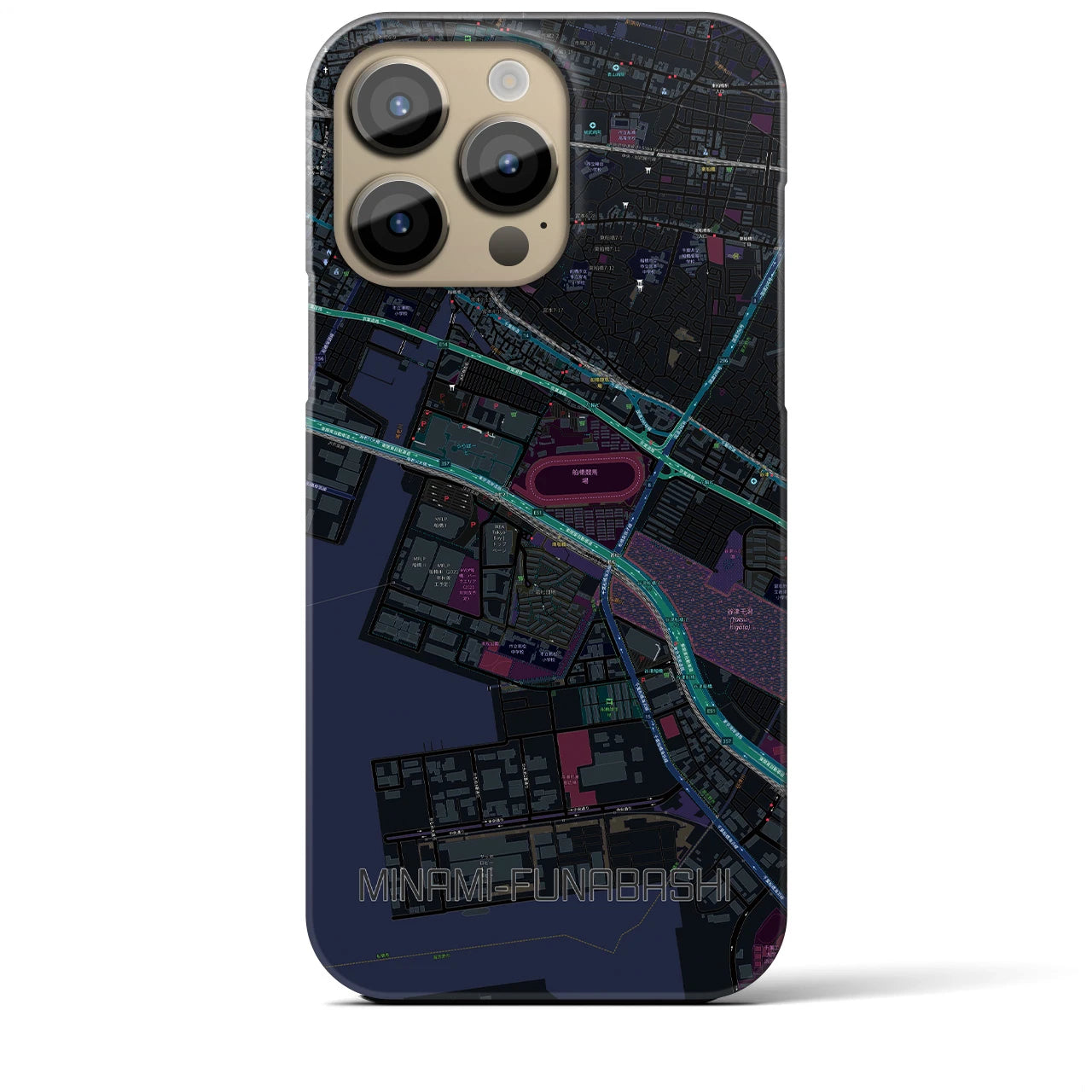 【南船橋】地図柄iPhoneケース（バックカバータイプ・ブラック）iPhone 14 Pro Max 用
