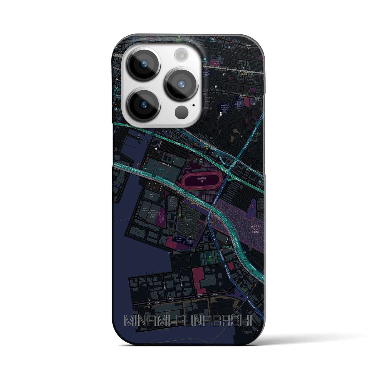 【南船橋】地図柄iPhoneケース（バックカバータイプ・ブラック）iPhone 14 Pro 用