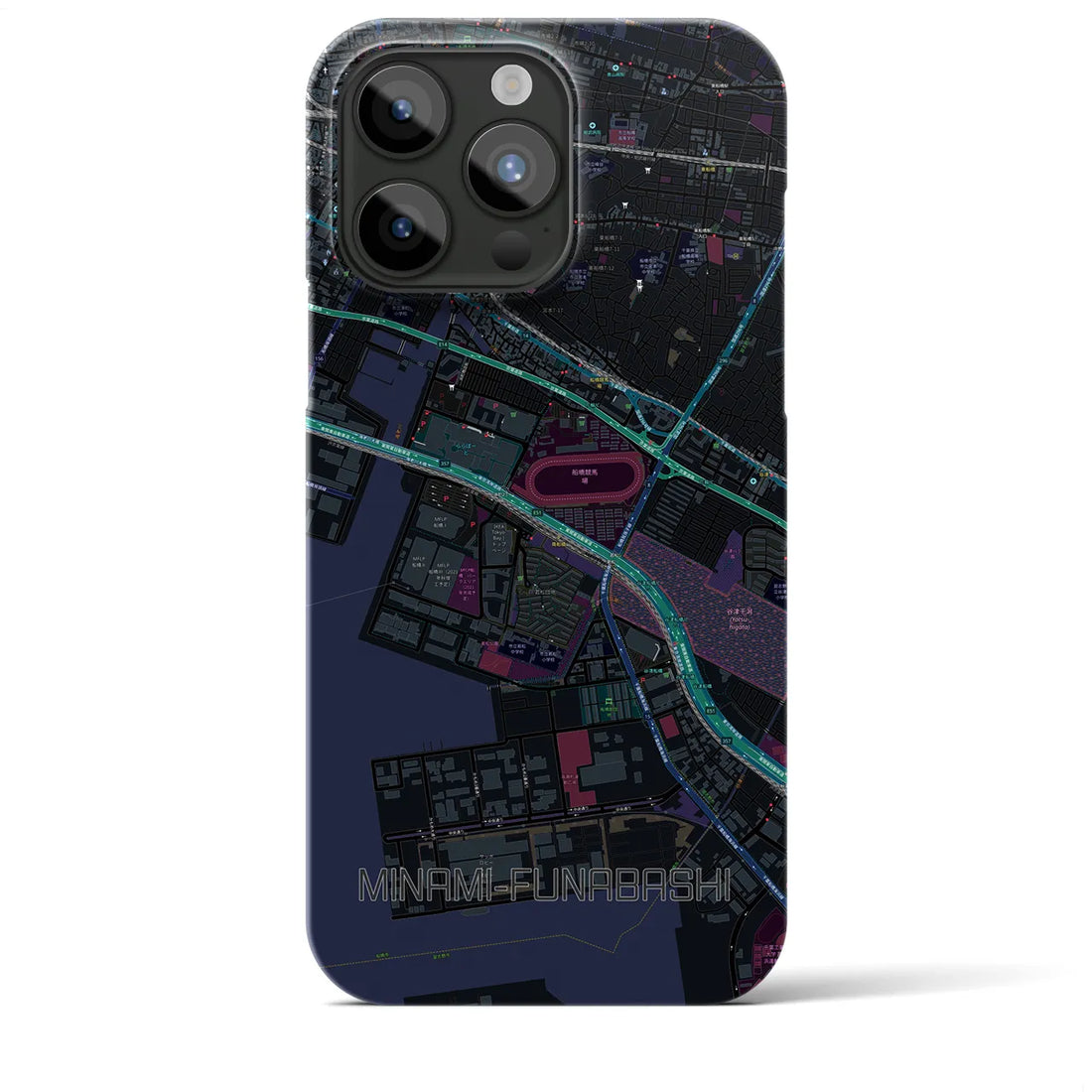 【南船橋】地図柄iPhoneケース（バックカバータイプ・ブラック）iPhone 15 Pro Max 用