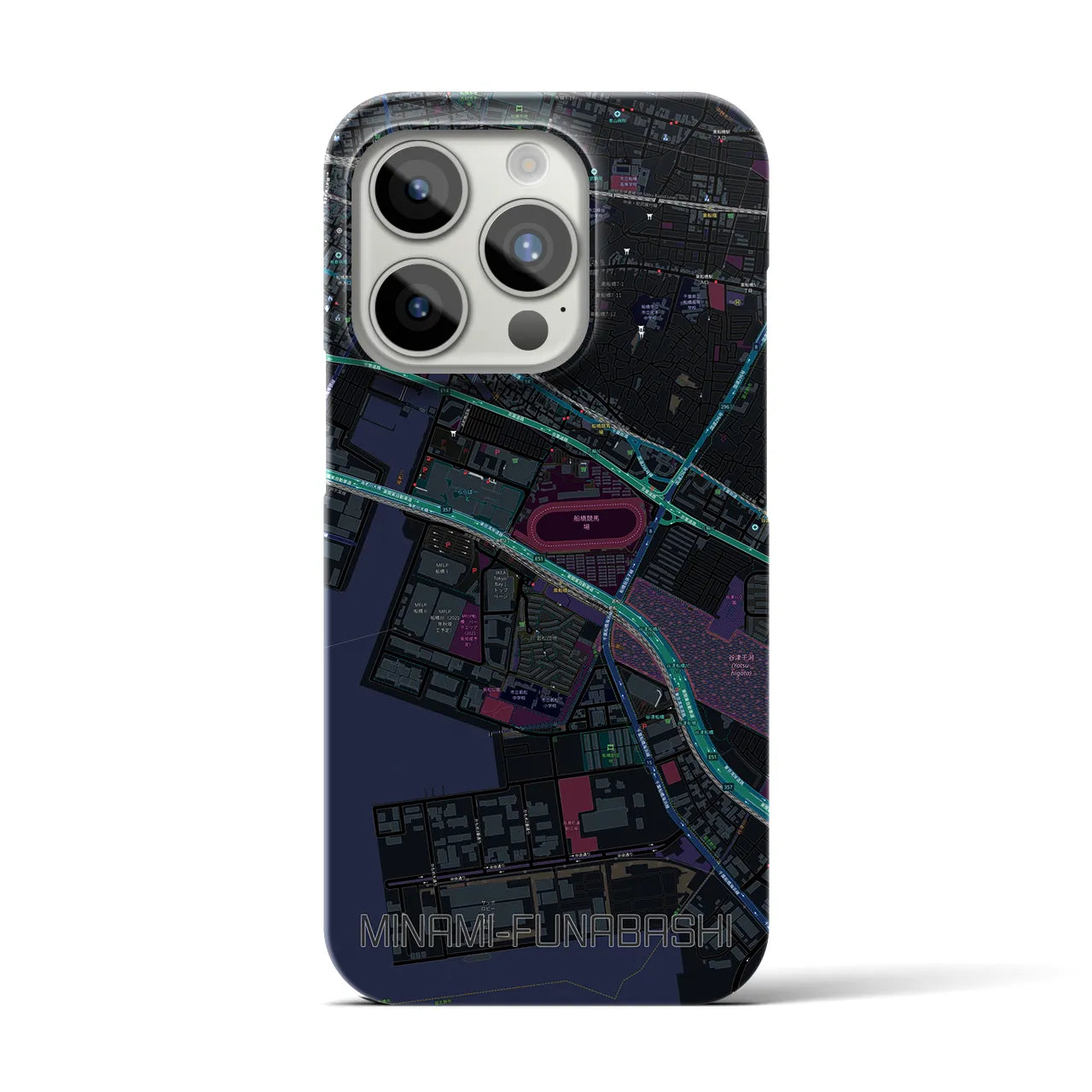 【南船橋】地図柄iPhoneケース（バックカバータイプ・ブラック）iPhone 15 Pro 用