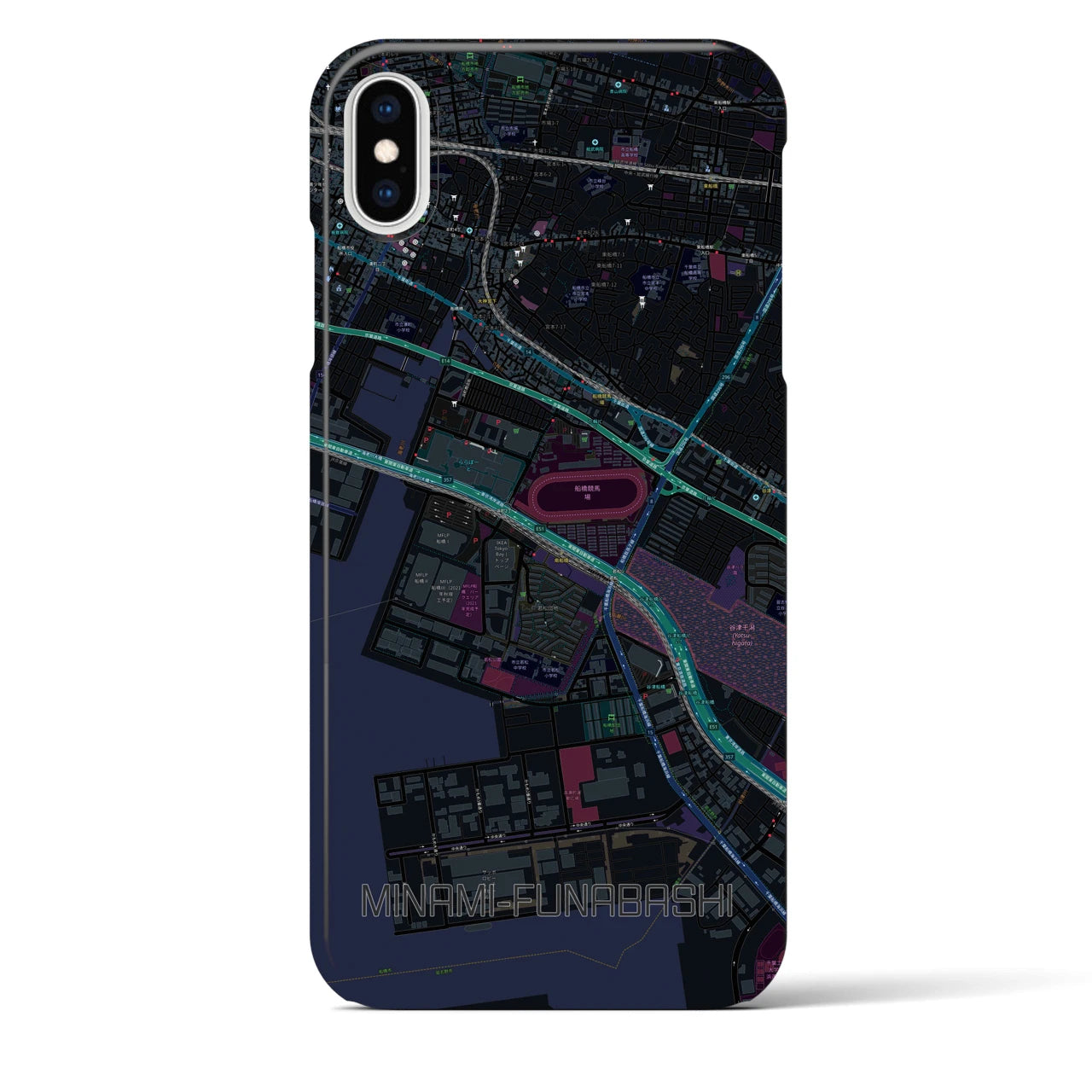 【南船橋】地図柄iPhoneケース（バックカバータイプ・ブラック）iPhone XS Max 用