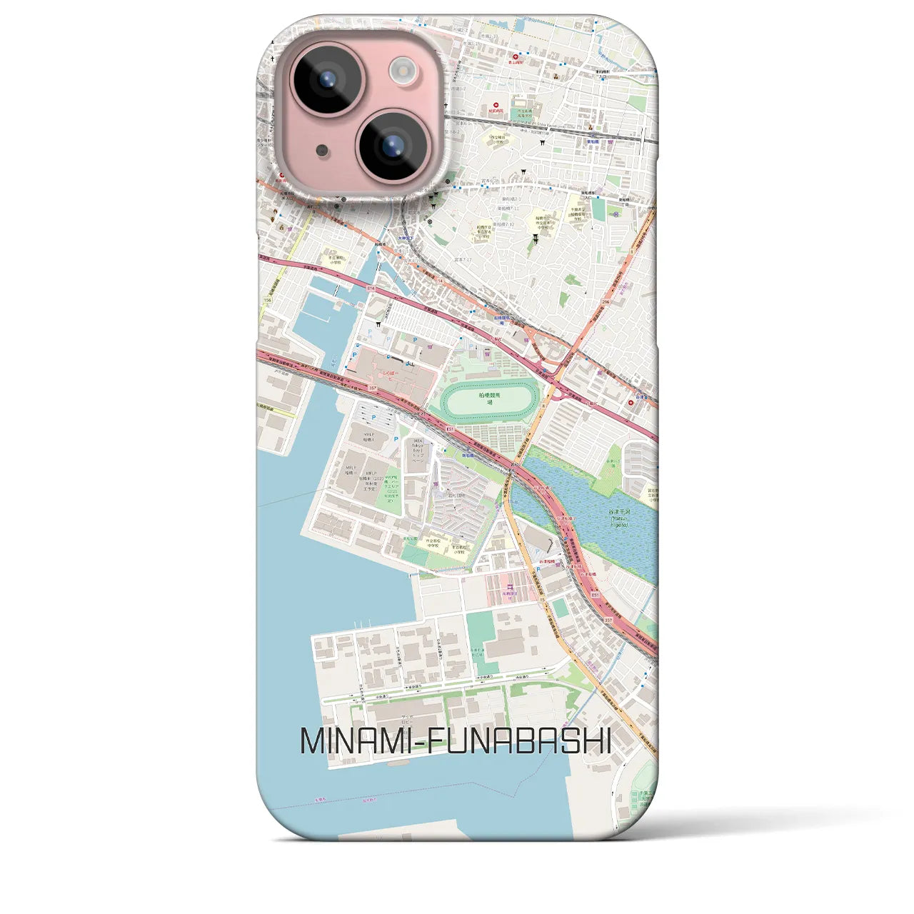 【南船橋】地図柄iPhoneケース（バックカバータイプ・ナチュラル）iPhone 15 Plus 用