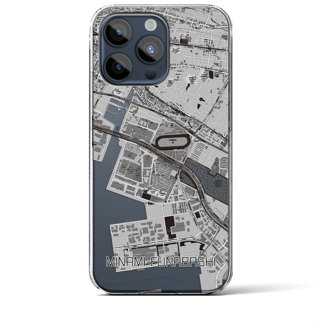 【南船橋】地図柄iPhoneケース（クリアタイプ・モノトーン）iPhone 15 Pro Max 用