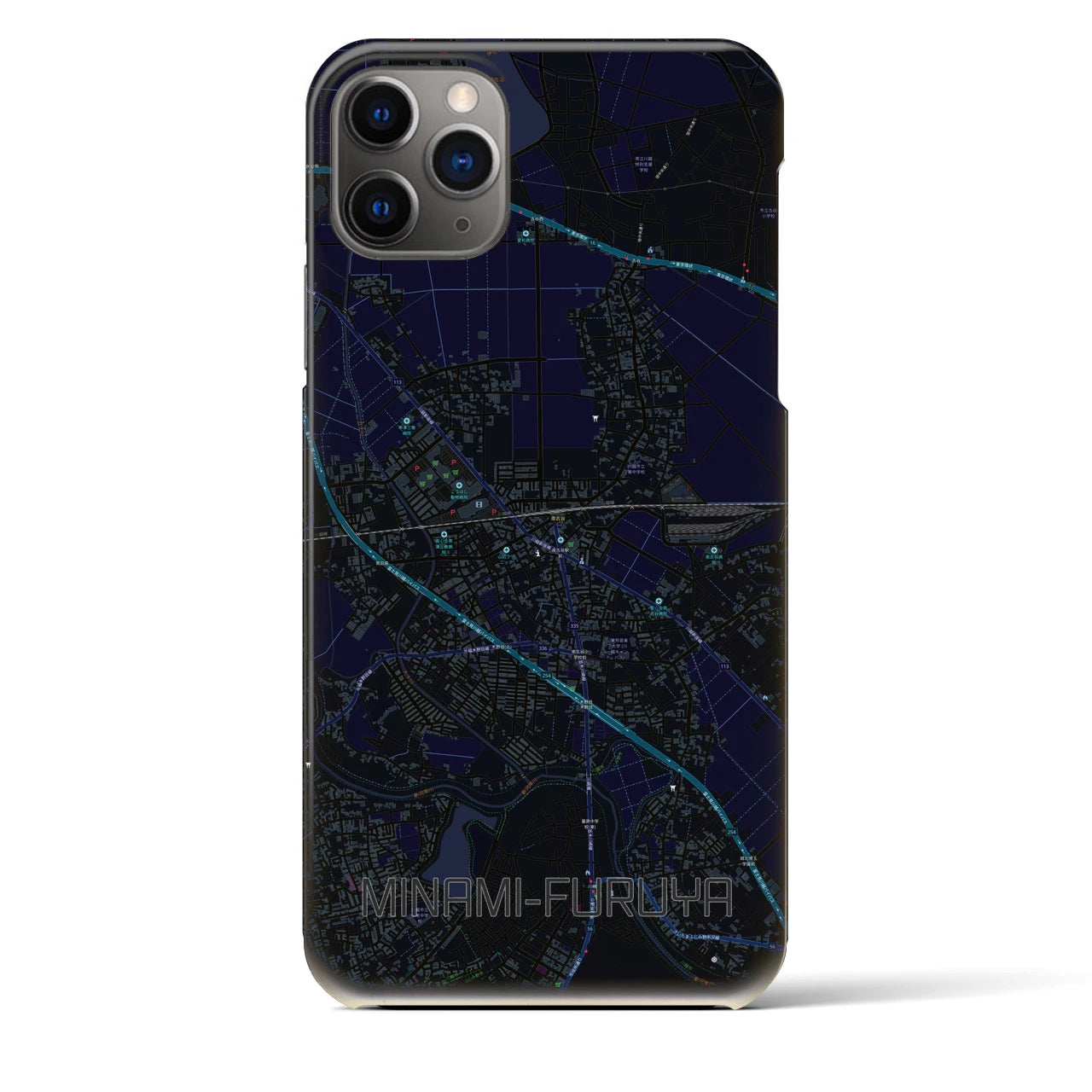 【南古谷】地図柄iPhoneケース（バックカバータイプ・ブラック）iPhone 11 Pro Max 用