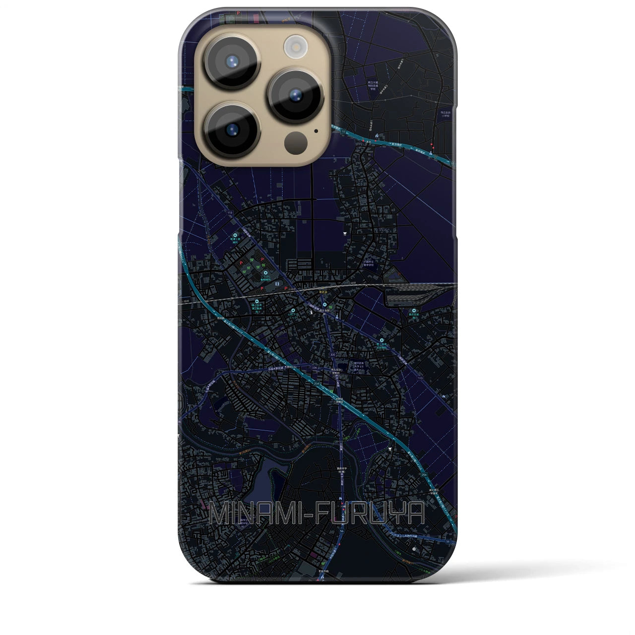 【南古谷】地図柄iPhoneケース（バックカバータイプ・ブラック）iPhone 14 Pro Max 用