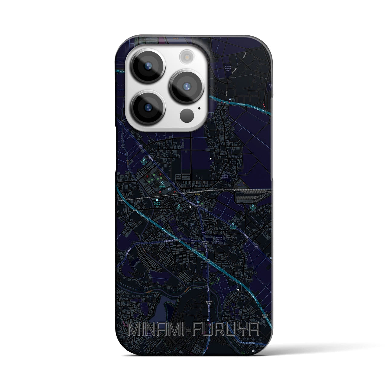 【南古谷】地図柄iPhoneケース（バックカバータイプ・ブラック）iPhone 14 Pro 用
