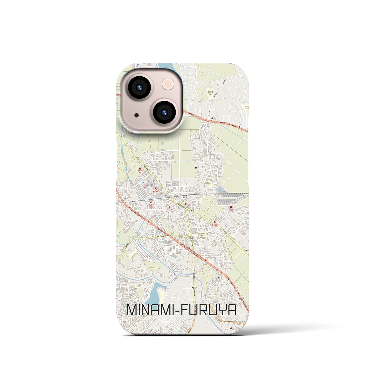 【南古谷】地図柄iPhoneケース（バックカバータイプ・ナチュラル）iPhone 13 mini 用