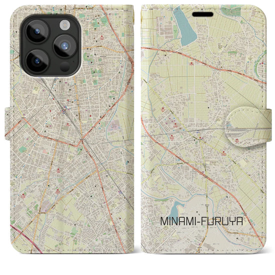 【南古谷】地図柄iPhoneケース（手帳両面タイプ・ナチュラル）iPhone 15 Pro Max 用