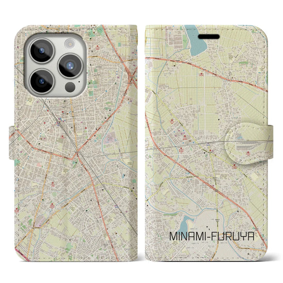 【南古谷】地図柄iPhoneケース（手帳両面タイプ・ナチュラル）iPhone 15 Pro 用