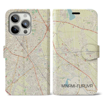 【南古谷（埼玉県）】地図柄iPhoneケース（手帳タイプ）ナチュラル・iPhone 15 Pro 用