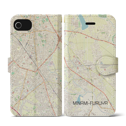 【南古谷（埼玉県）】地図柄iPhoneケース（手帳タイプ）ナチュラル・iPhone SE（第3 / 第2世代） / 8 / 7 / 6s / 6 用