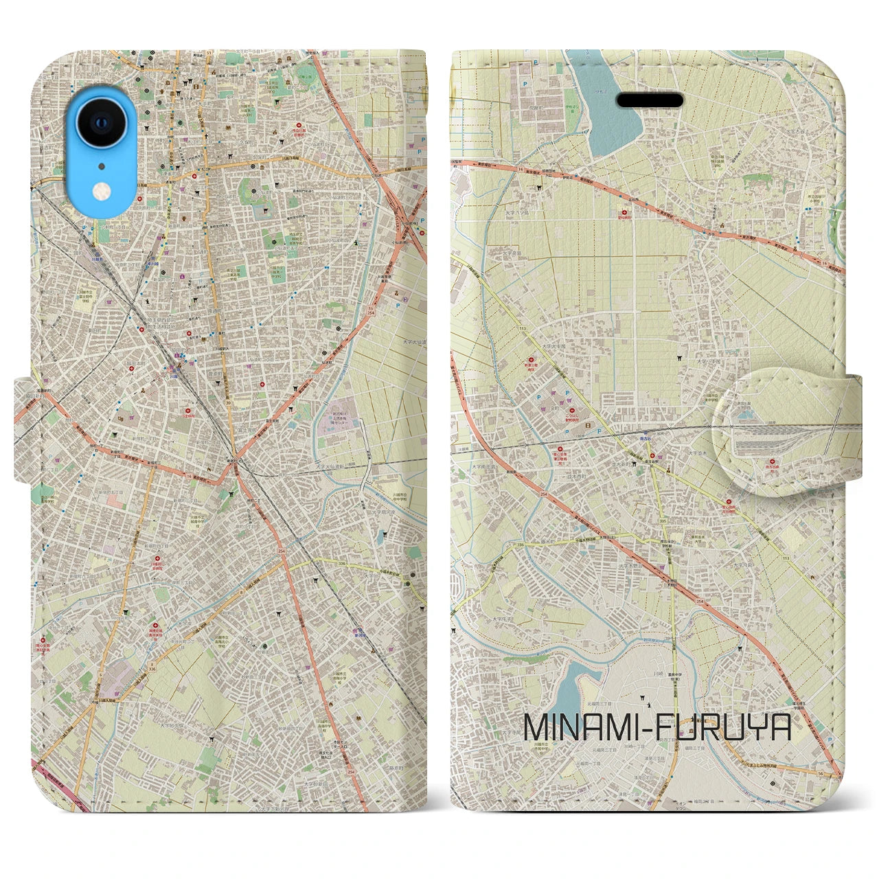 【南古谷】地図柄iPhoneケース（手帳両面タイプ・ナチュラル）iPhone XR 用