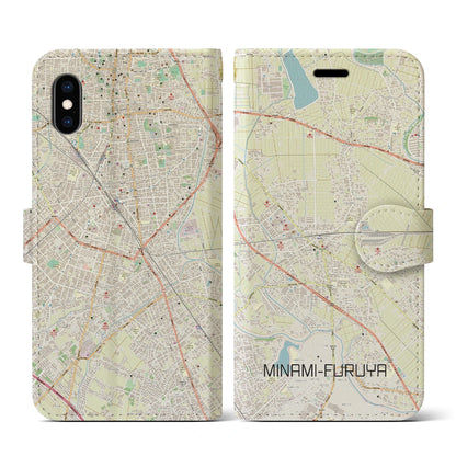 【南古谷（埼玉県）】地図柄iPhoneケース（手帳タイプ）ナチュラル・iPhone XS / X 用