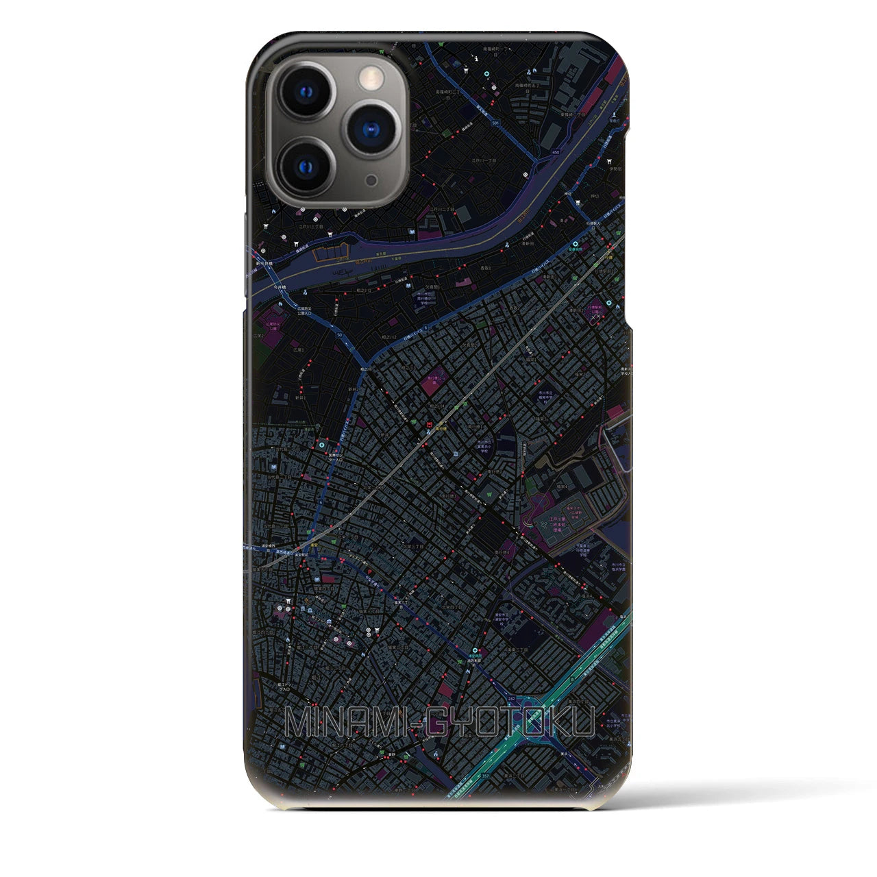 【南行徳】地図柄iPhoneケース（バックカバータイプ・ブラック）iPhone 11 Pro Max 用