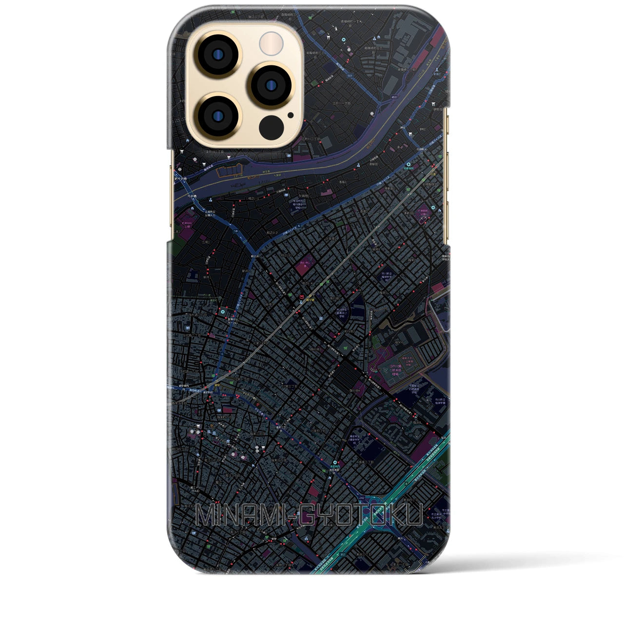 【南行徳】地図柄iPhoneケース（バックカバータイプ・ブラック）iPhone 12 Pro Max 用