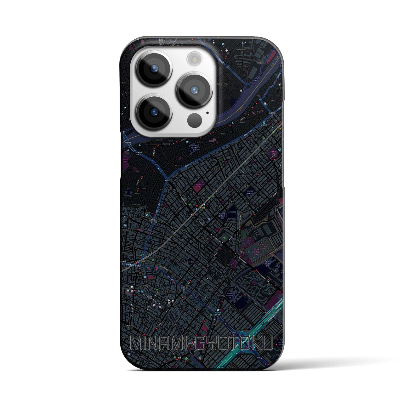【南行徳】地図柄iPhoneケース（バックカバータイプ・ブラック）iPhone 14 Pro 用