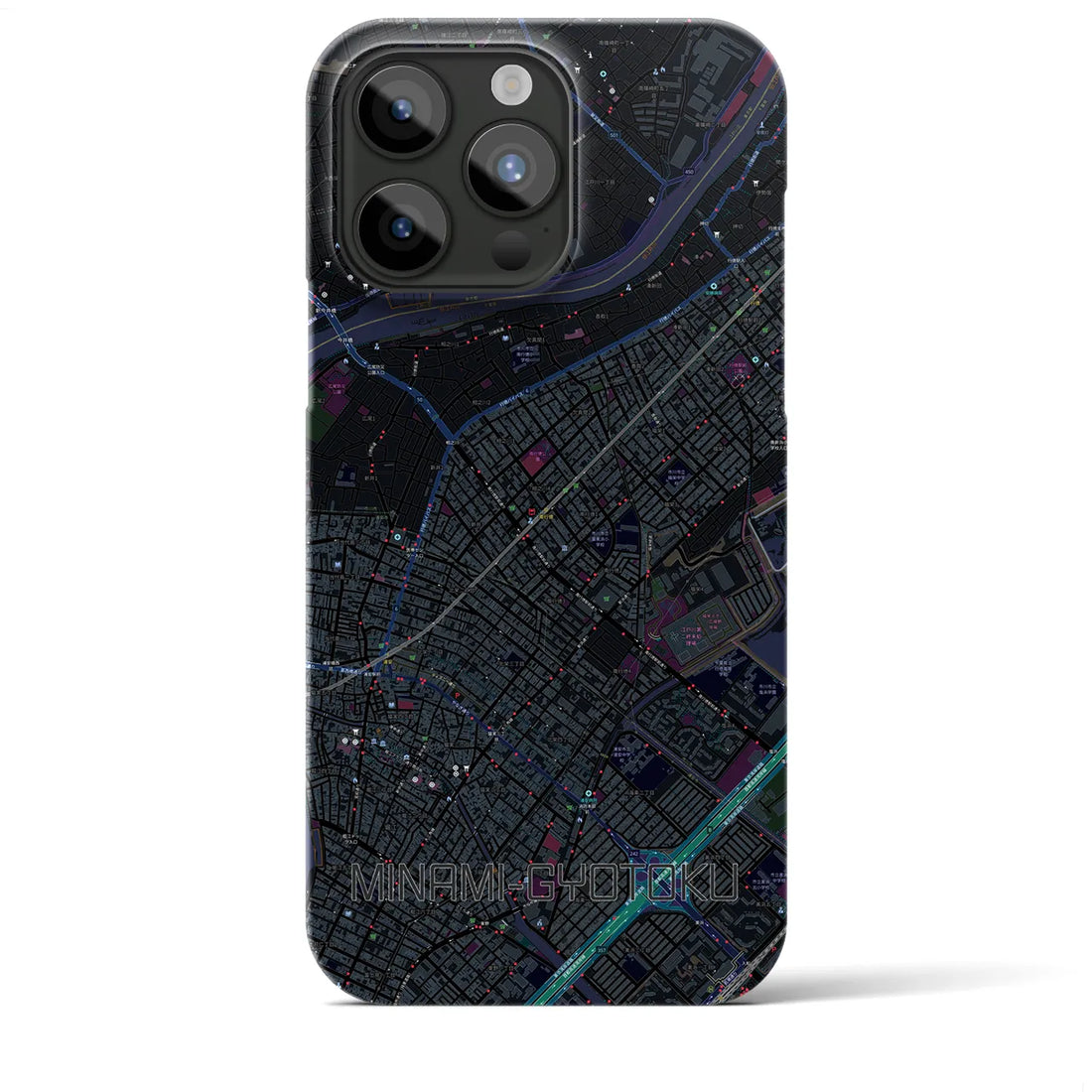 【南行徳】地図柄iPhoneケース（バックカバータイプ・ブラック）iPhone 15 Pro Max 用
