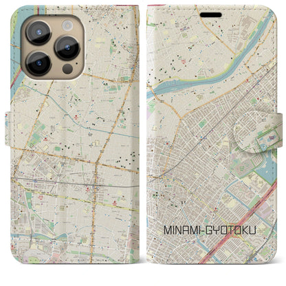 【南行徳】地図柄iPhoneケース（手帳両面タイプ・ナチュラル）iPhone 14 Pro Max 用