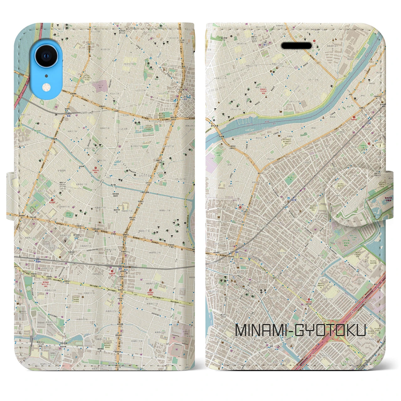【南行徳】地図柄iPhoneケース（手帳両面タイプ・ナチュラル）iPhone XR 用
