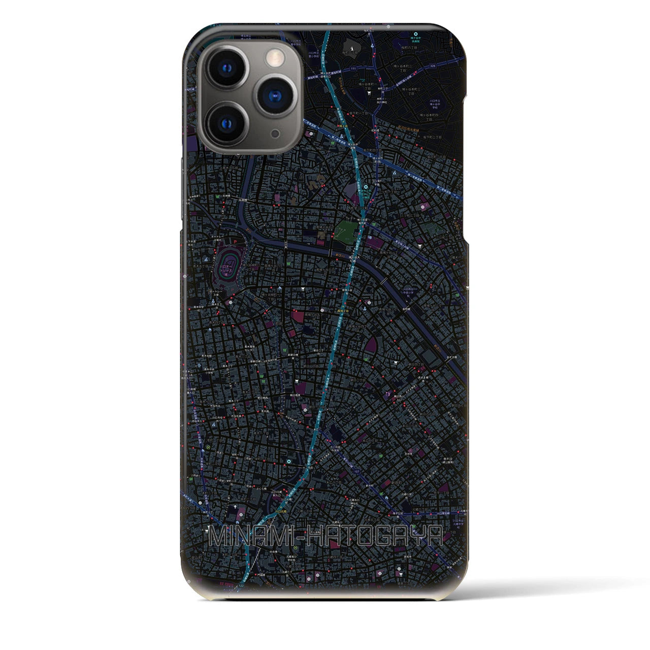 【南鳩ヶ谷】地図柄iPhoneケース（バックカバータイプ・ブラック）iPhone 11 Pro Max 用
