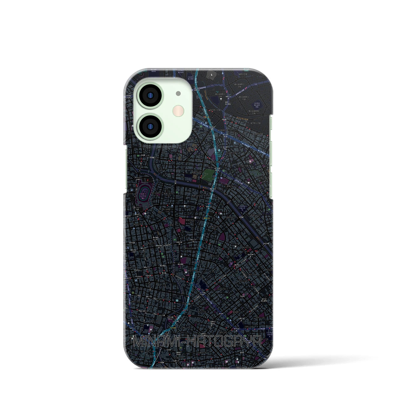 【南鳩ヶ谷】地図柄iPhoneケース（バックカバータイプ・ブラック）iPhone 12 mini 用