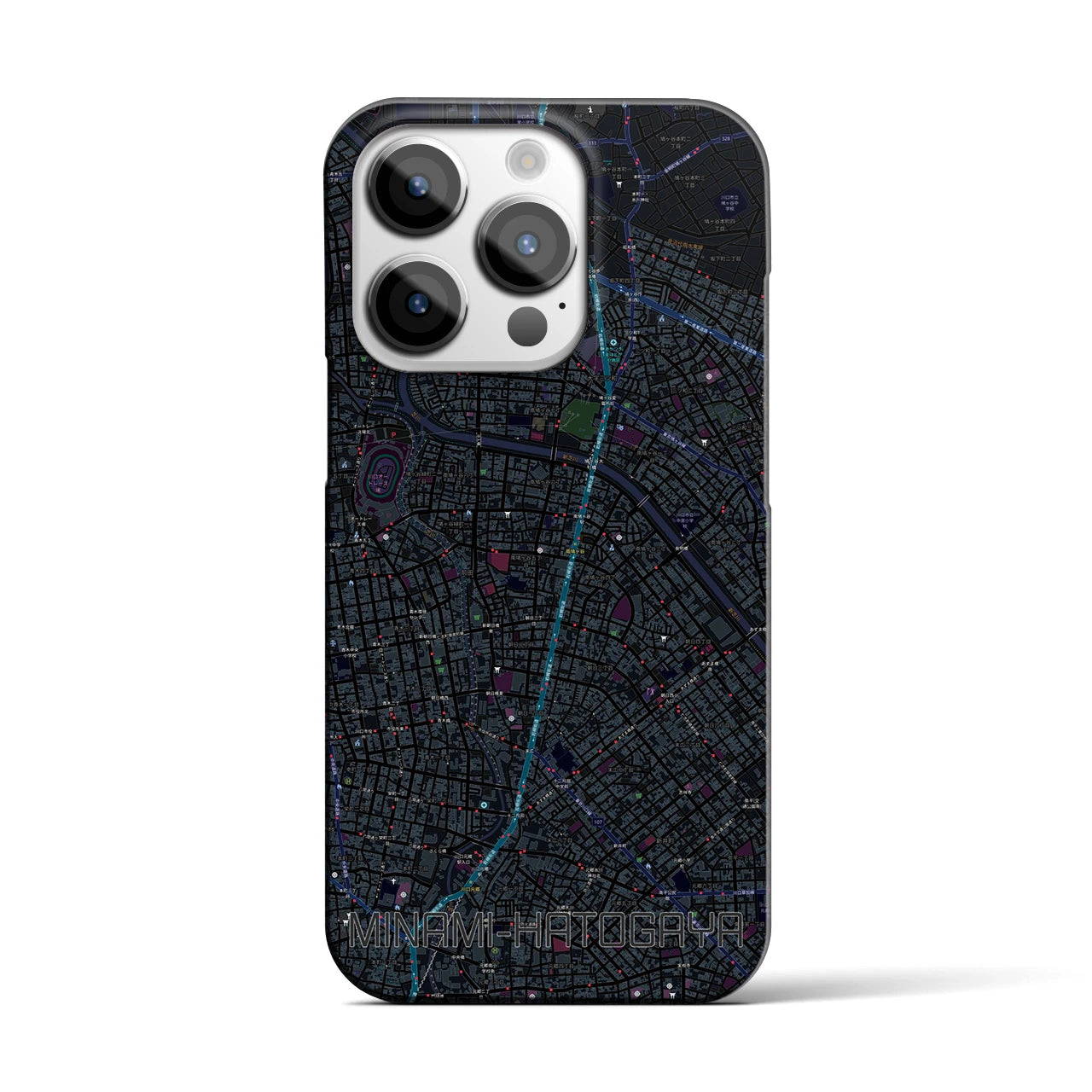 【南鳩ヶ谷】地図柄iPhoneケース（バックカバータイプ・ブラック）iPhone 14 Pro 用