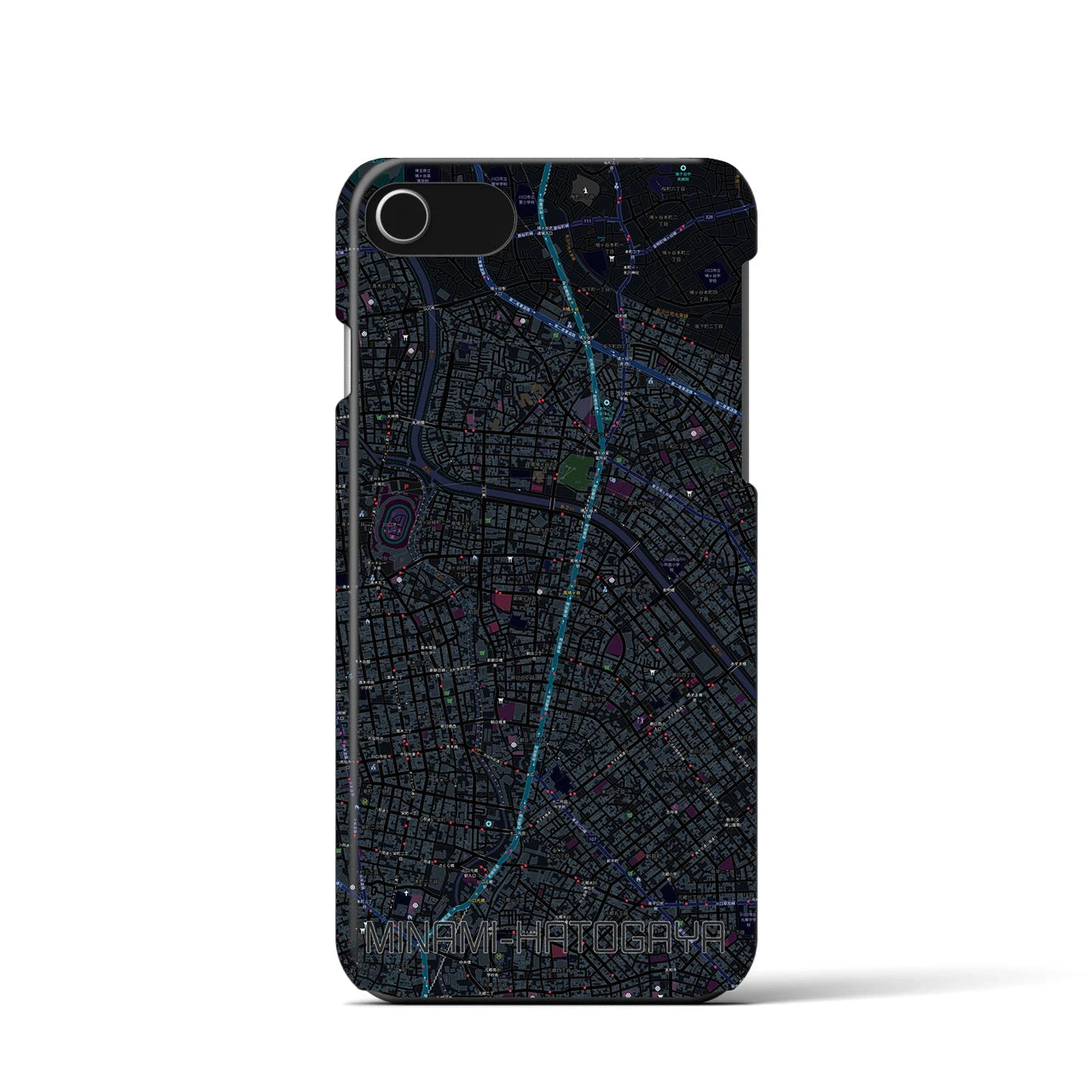 【南鳩ヶ谷】地図柄iPhoneケース（バックカバータイプ・ブラック）iPhone SE（第3 / 第2世代） / 8 / 7 / 6s / 6 用